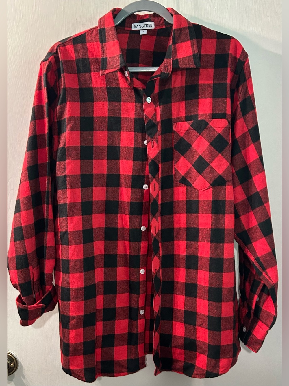 SANGTREE Men's Red & Black Buffalo Check Flannel Shirt Size L